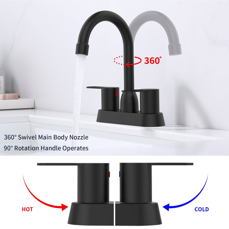 2 Handles Bathroom Sink Faucet, Matt Black Centerset RV Bathroom Faucets for 3 Hole