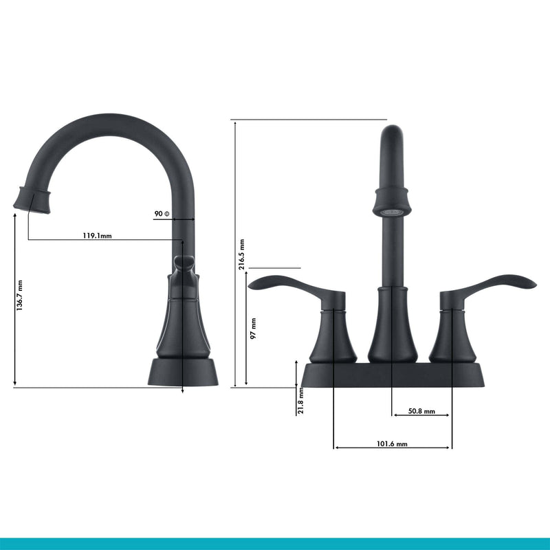 2 Handles Bathroom Sink Faucet, Matte Black 3 Hole Centerset RV Bathroom Faucets, with Stainless Steel Pop Up Drain Sets