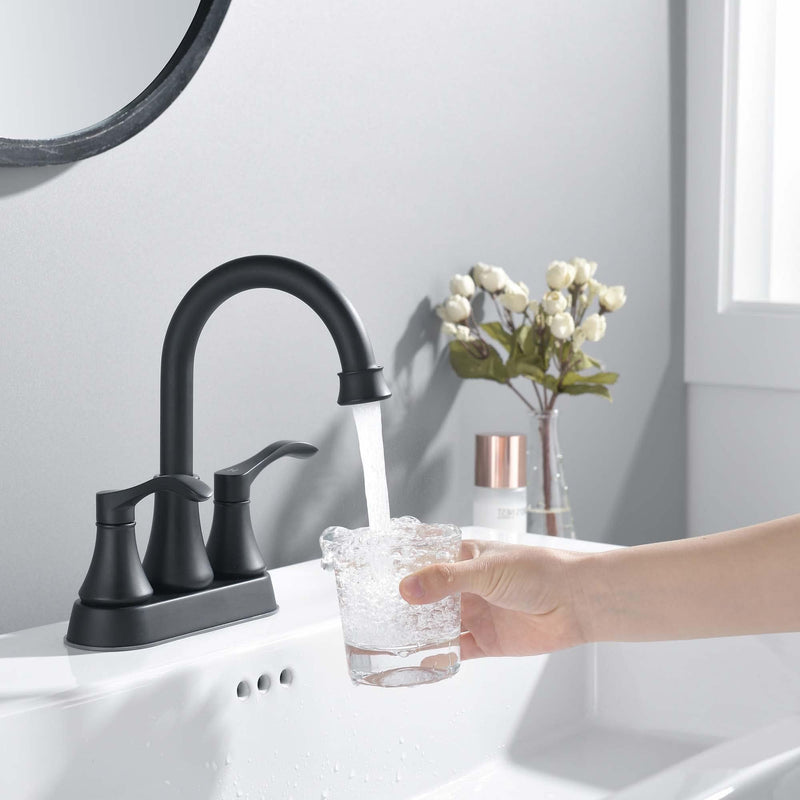 2 Handles Bathroom Sink Faucet, Matte Black 3 Hole Centerset RV Bathroom Faucets, with Stainless Steel Pop Up Drain Sets