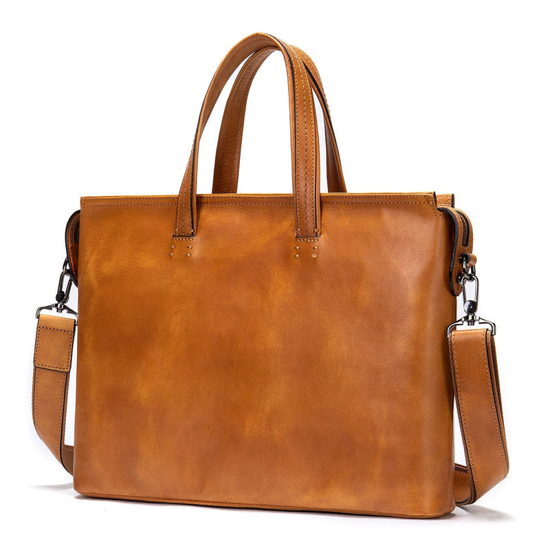 13685brown Vintage Men's Leather Briefcase Fashionable Business 14 Inch Computer Handbag