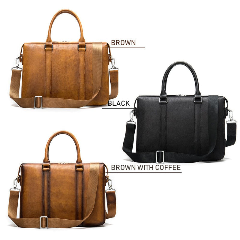 Vintage Men's Leather Briefcase Fashionable Business 14 Inch Computer Handbag