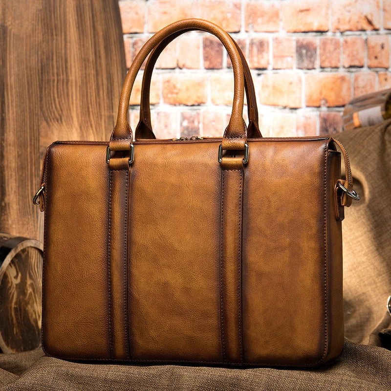 Coffee brown Vintage Men's Leather Briefcase 14 Inch Handbag