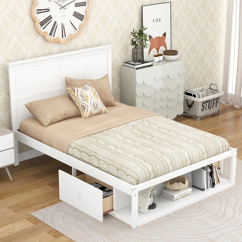 Full Size Platform Bed with Drawer