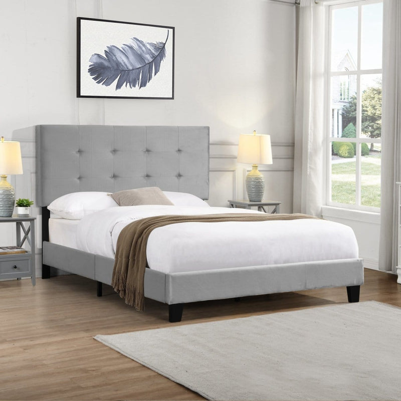 Full Size Upholstered Platform Bed Frame with pull point Tufted Headboard