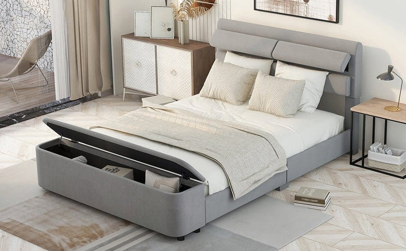 Full Size Upholstery Platform Bed with Storage Headboard
