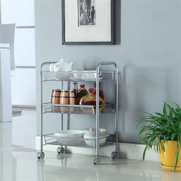 Honeycomb Mesh Style Removable Storage Cart Silver