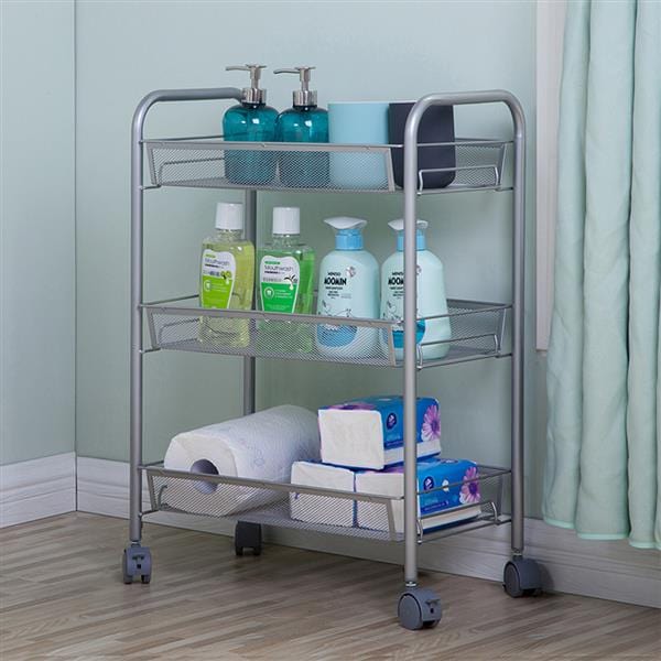 Honeycomb Mesh Style Removable Storage Cart Silver