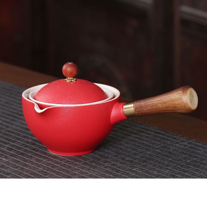 Red Ceramic Teapot With Wooden Handle Side-handle Pot Household Kung Fu Oolong Filter Tea Maker Creative Black Pottery Teaware Gifts