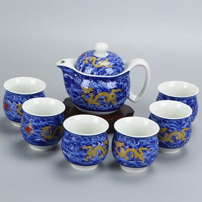 Blue Chinese Ceramic Tea Set Kung Fu Porcelain Tea Cup Pot Set