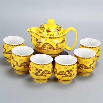 Yellow Chinese Ceramic Tea Set Kung Fu Porcelain Tea Cup Pot Set