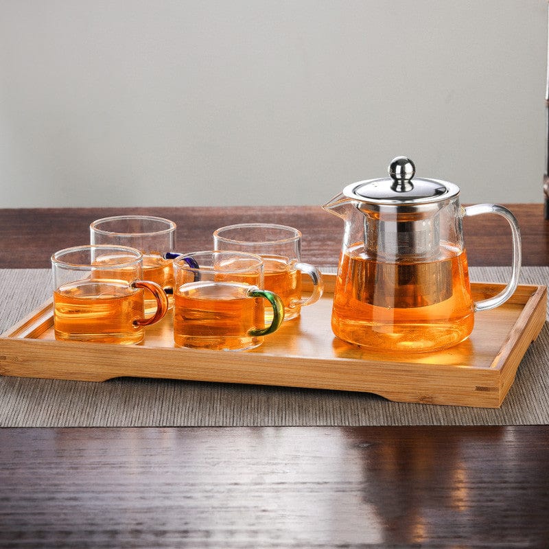 Pot4 color handle cup tea / 450ml Flower Teapot Stainless Steel Filter Tea Set