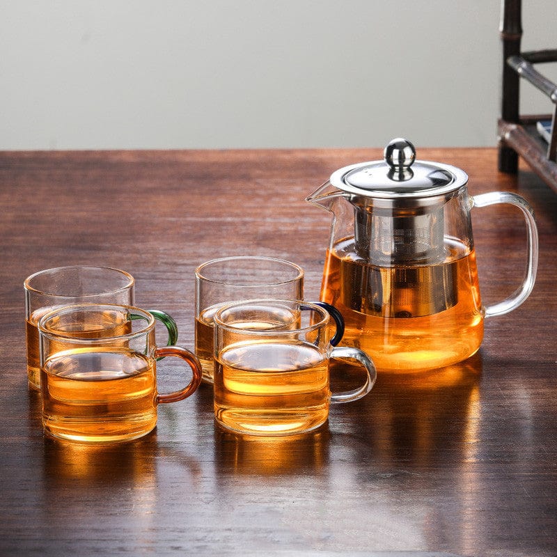 Pot4 color handle cup / 450ml Flower Teapot Stainless Steel Filter Tea Set