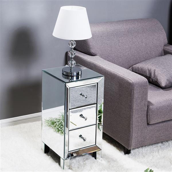 Modern and Contemporary Mirrored 3-Drawers Nightstand