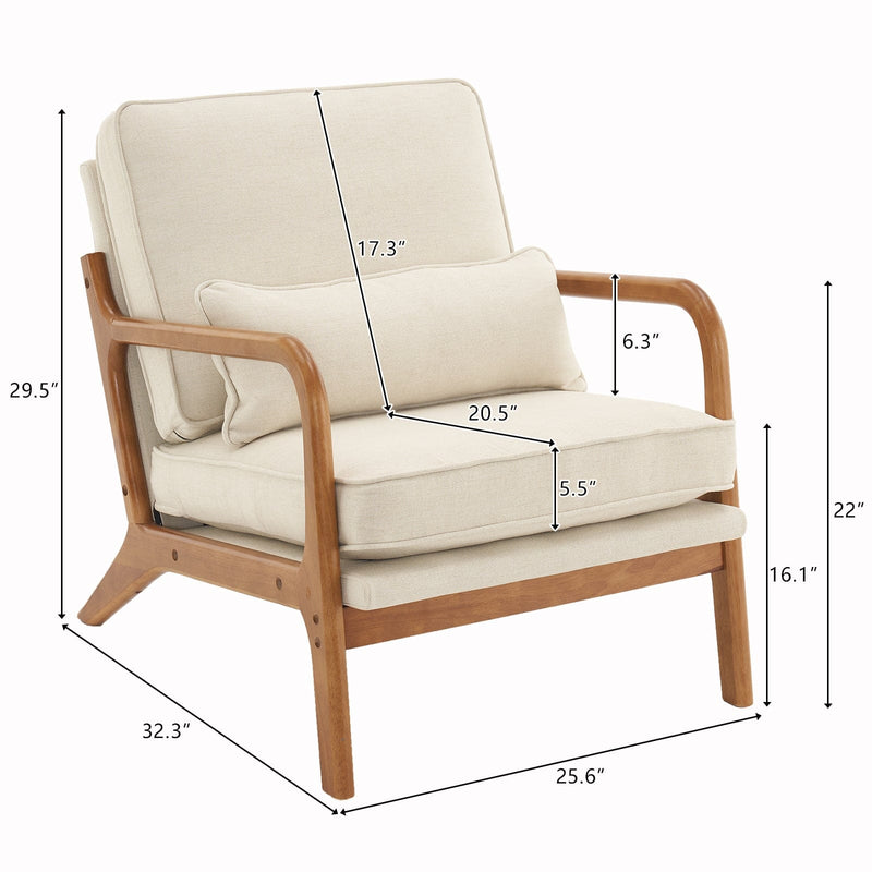 Oak Armrest Upholstered Single Lounge Chair Indoor Off-White
