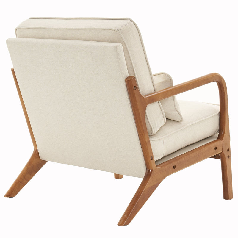 Oak Armrest Upholstered Single Lounge Chair Indoor Off-White