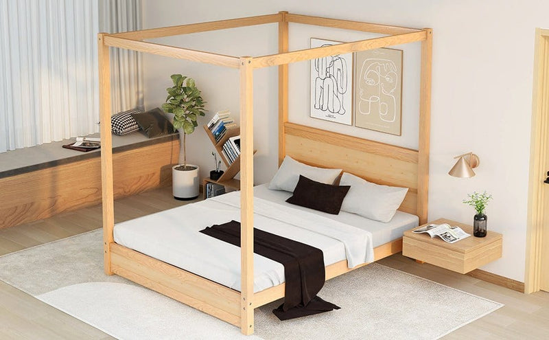 Queen Size Canopy Platform Bed with Headboard
