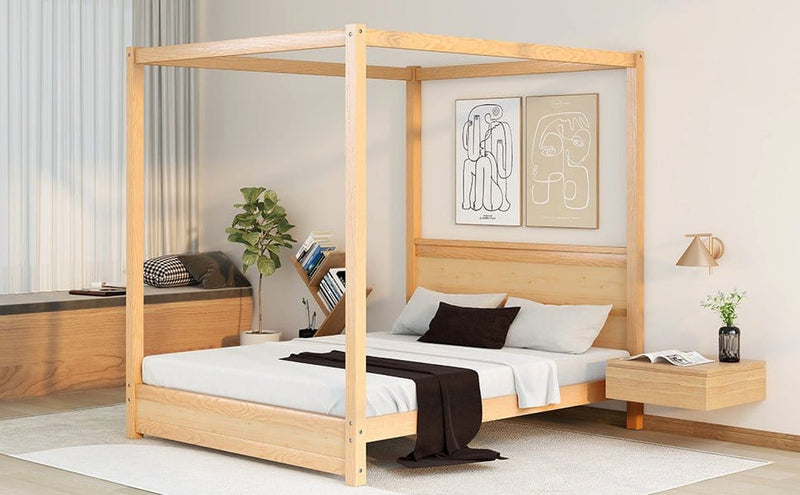 Queen Size Canopy Platform Bed with Headboard