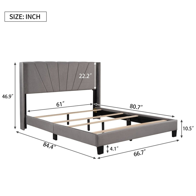 Queen Size Velvet Upholstered Platform Bed