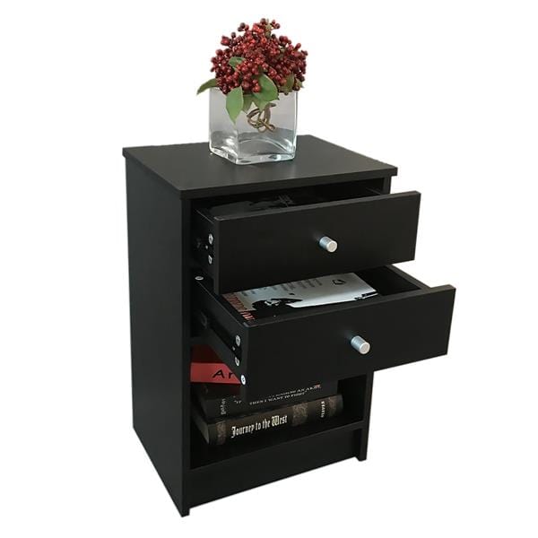 Round Handle Night Stand with Two Drawer Black