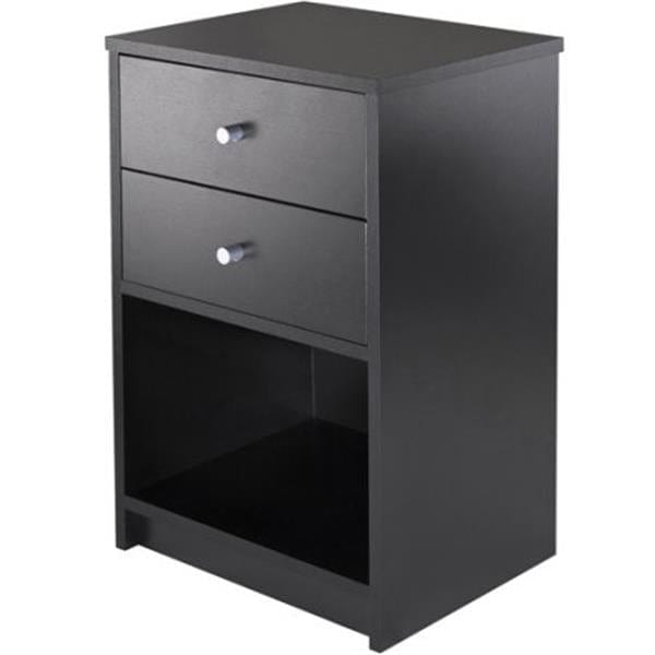 Round Handle Night Stand with Two Drawer Black