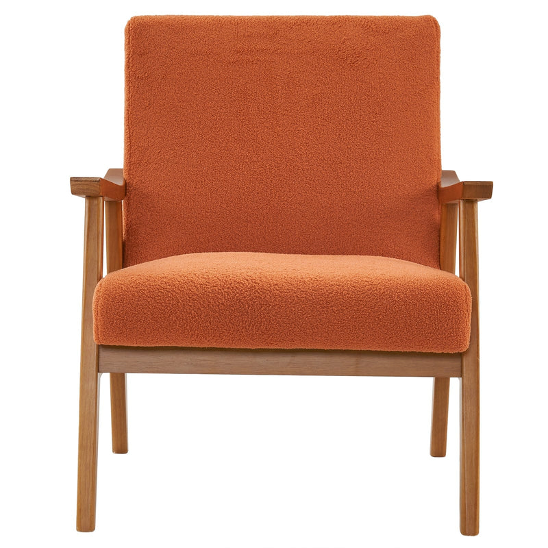 Solid Wood Armrest Teddy Velvet Indoor Lounge Chair Burnt Orange