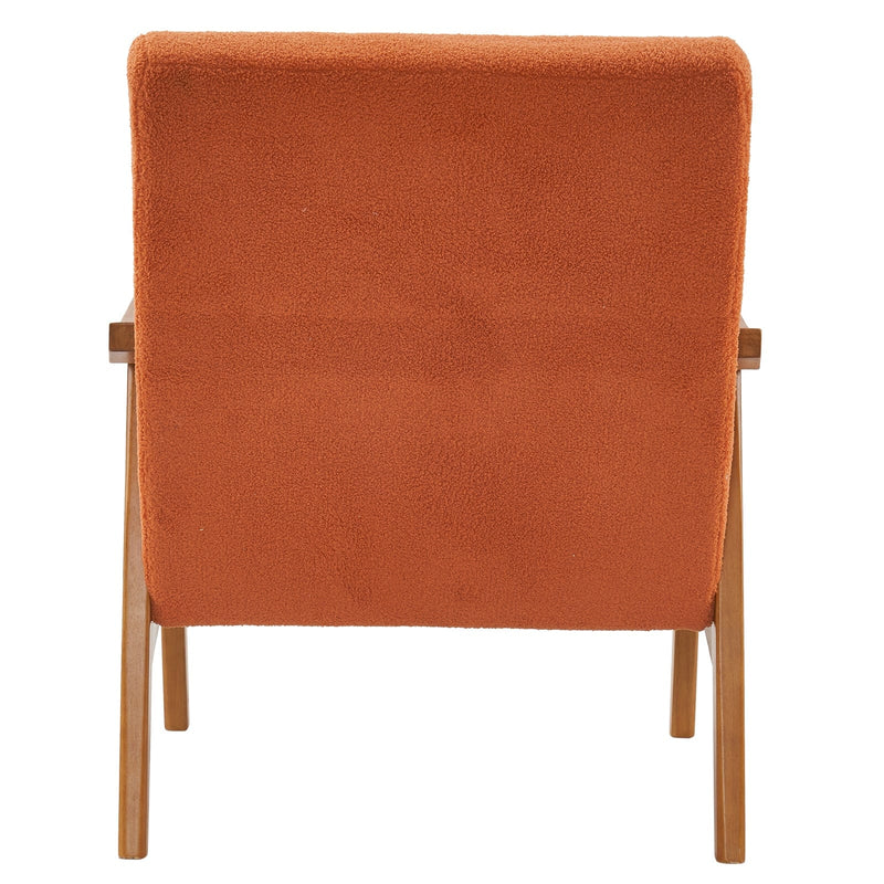 Solid Wood Armrest Teddy Velvet Indoor Lounge Chair Burnt Orange
