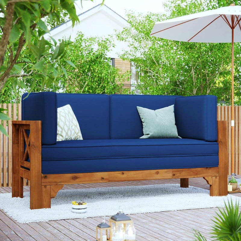TOPMAX Outdoor Patio Extendable Wooden Sofa Set Sectional Furniture Set