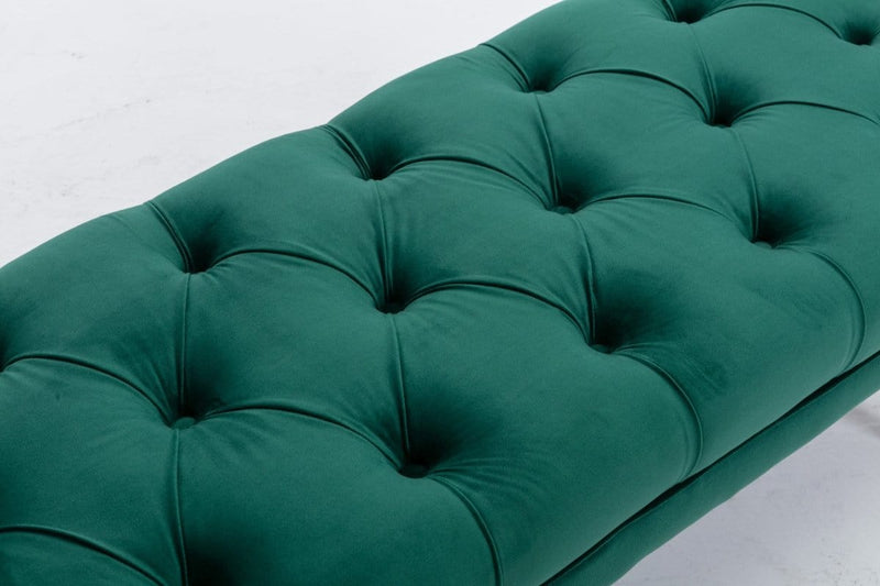 Tufted Bench Modern Velvet Button Upholstered Ottoman enches Green