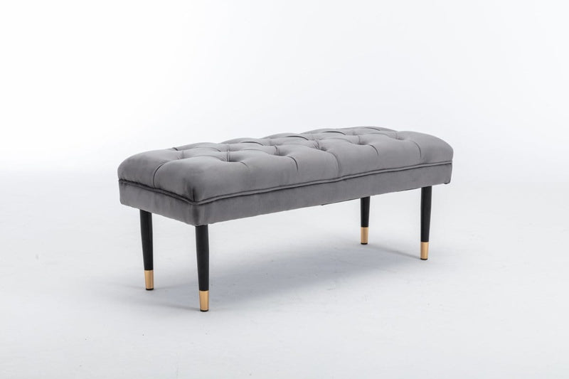 Tufted Bench Modern Velvet Button Upholstered Ottoman Grey