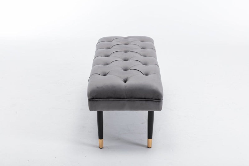 Tufted Bench Modern Velvet Button Upholstered Ottoman Grey