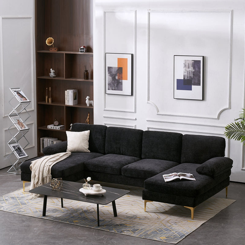 U-Shaped 4-Seat Indoor Modular Sofa Black