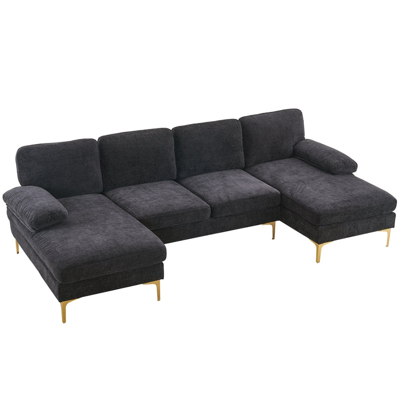 U-Shaped 4-Seat Indoor Modular Sofa Black