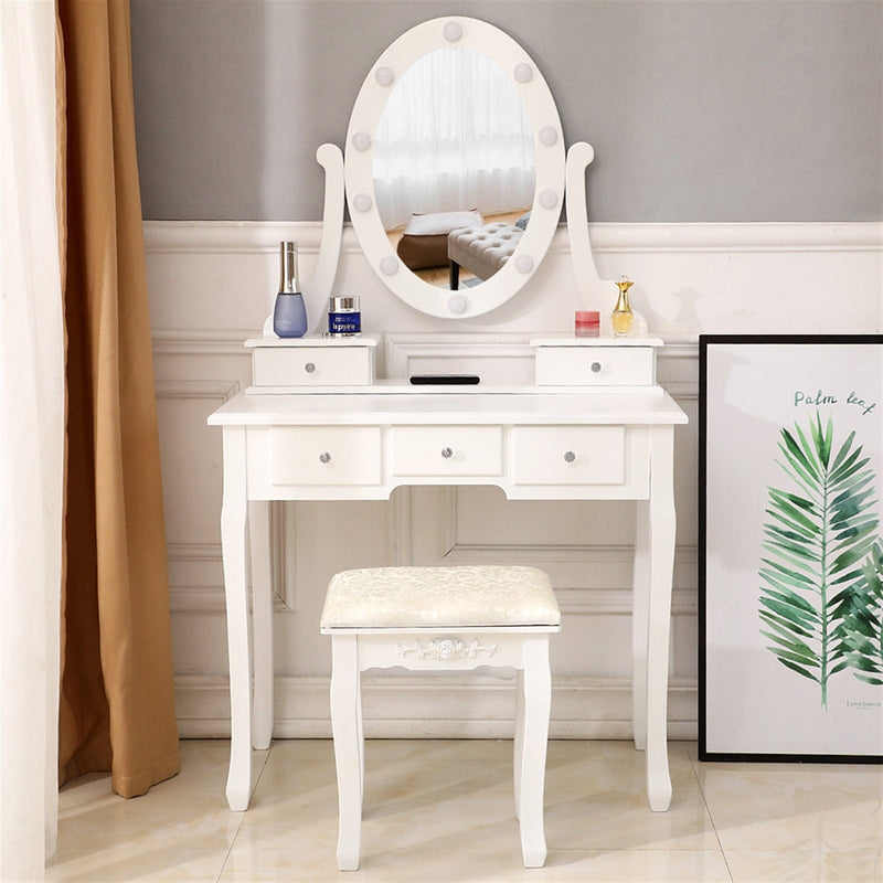 With Light Bulb Single Mirror 5 Drawer Dressing Table