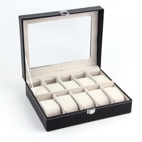 10 Compartments High-grade Leather Watch Collection Storage Box Black