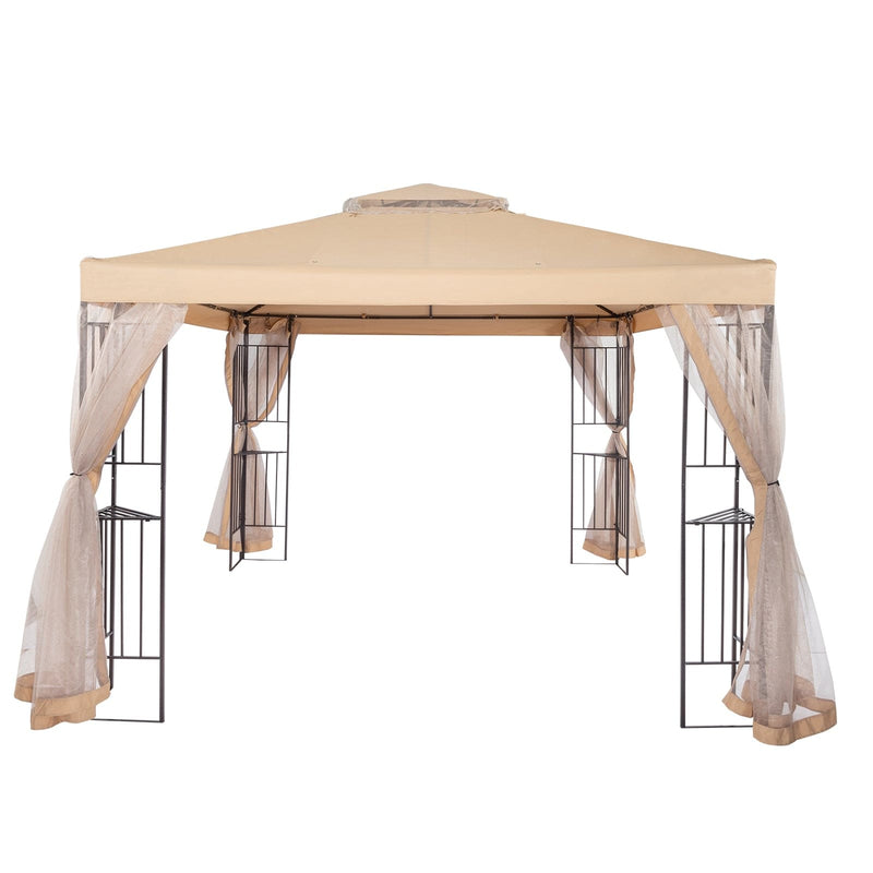 10' x 10' Steel Outdoor Patio /Gazebo /Garden Canopy Beige Top Cloth