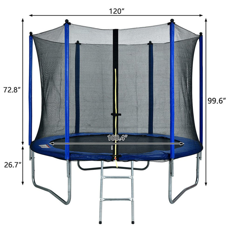 10FT Round Trampoline for Kids with Safety Enclosure Net Blue