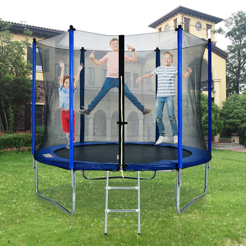10FT Round Trampoline for Kids with Safety Enclosure Net Blue