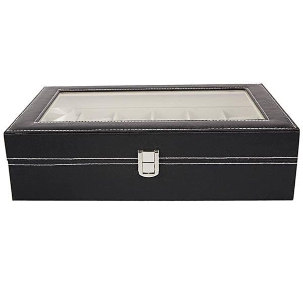 12 Compartments Top-level Opening Style Leather Watch Collection Box Black