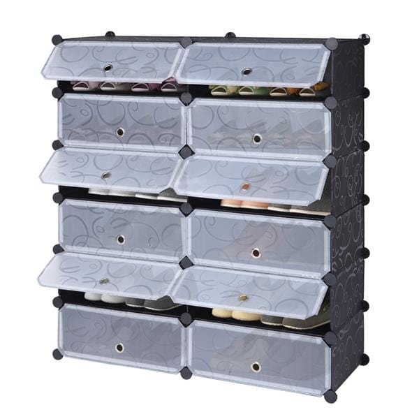 12-Cube Shoe Rack, DIY Plastic Storage Organizer