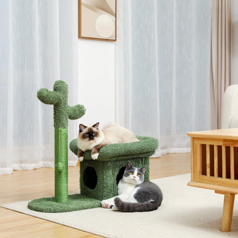 2 IN 1 Cactus Cat Tree Cat Tower With Sisal Covered Scratching Post Cozy Condo Plush Perch Dangling Ball for Indoor Cats