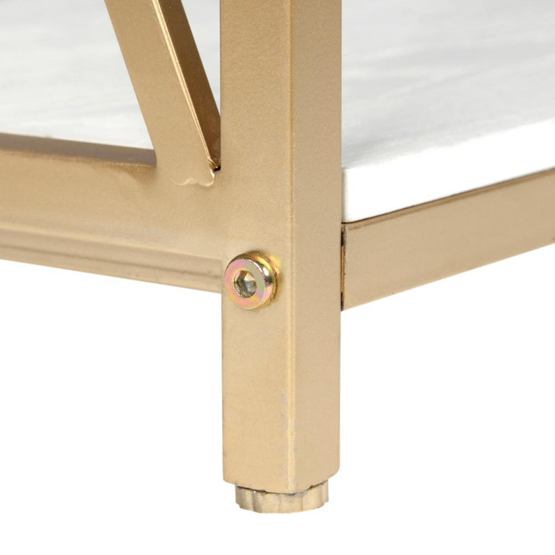 2-Tier Console Table, Gold Metal Frame With Faux Marble