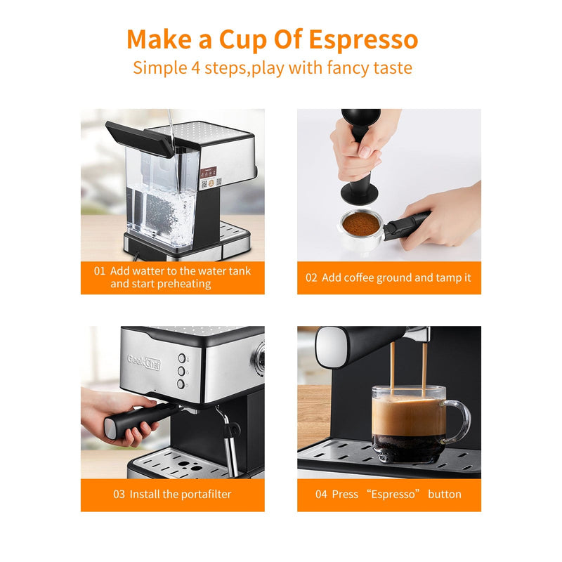 20 Bar Espresso Maker, 950W Detachable frothing nozzle
