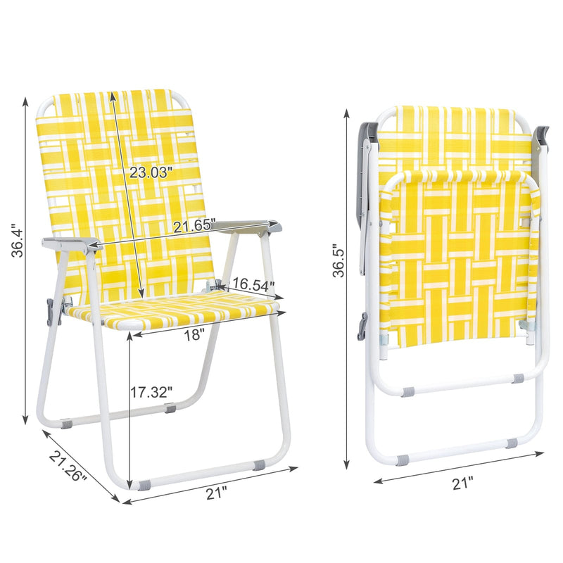 2pcs Steel Tube Folding Beach Chair Yellow & White Strip