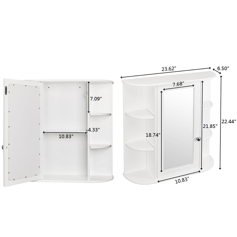 3-tier Single Door Mirror Bathroom Cabinet Wall Mounted