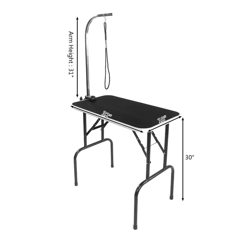 32" Foldable Pet Grooming Table with Adjustable Arm Black