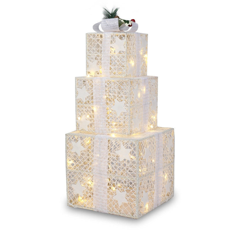 3pcs Square ABS Plastic Rack Garden Festive Decoration LED60 Light Warm White Light Cotton Thread Powder Gift Box