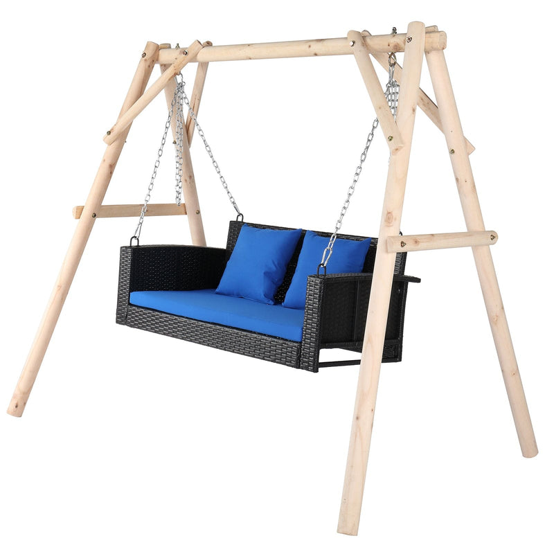 49in Black Rattan Swing Chair  Blue