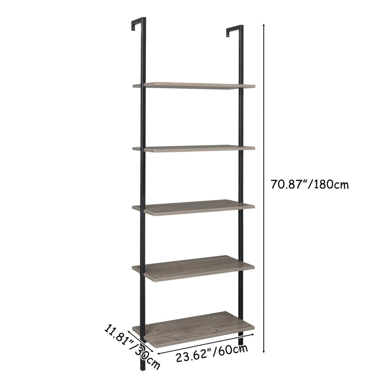 5-Shelf Wood Ladder Bookcase