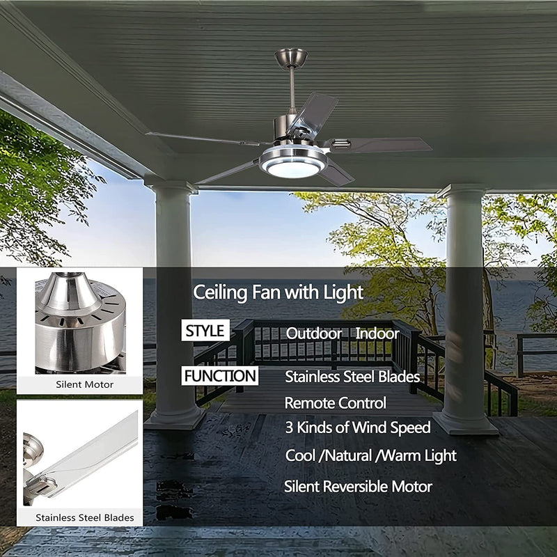 52 inch Indoor Ceiling Fan Light Fixtures With Remote Control