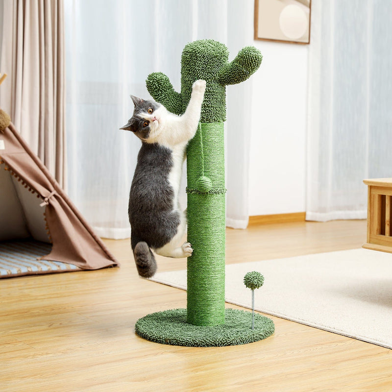 Cactus Cat Tree Cat Scratcher with Sisal Scratching Post and Interactive Dangling Ball For Indoor Cats Green